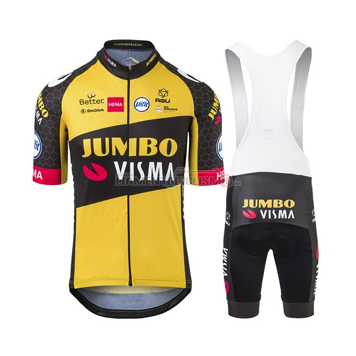 Abbigliamento Ciclismo Jumbo Visma Manica Corta 2021 Giallo